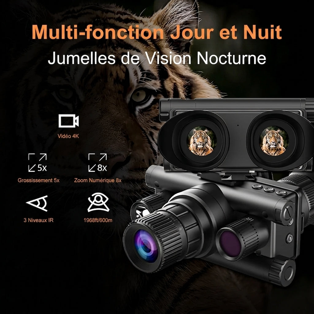 Jumelles Vision Nocturne 4K, Casque & Zoom 8x