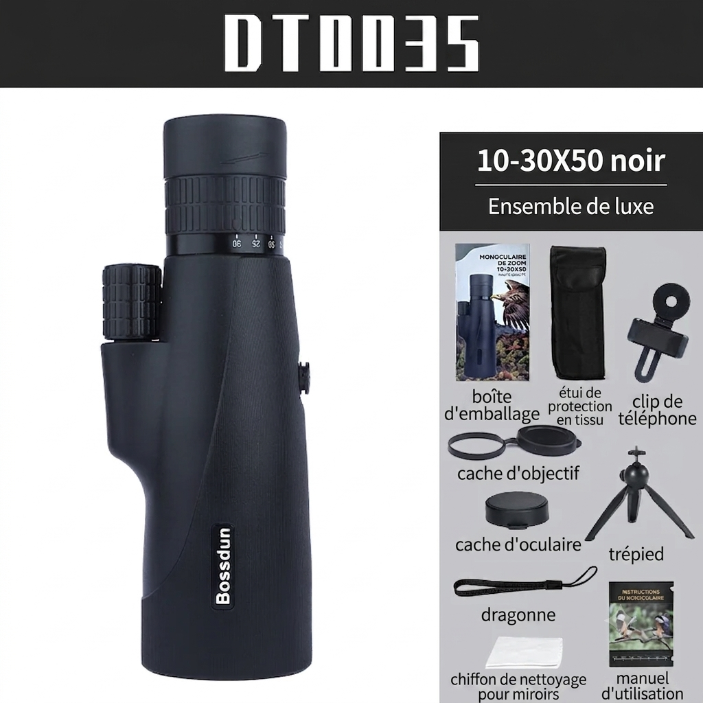 Monoculaire 10-30x50, Zoom Puissant & Trépied Inclus