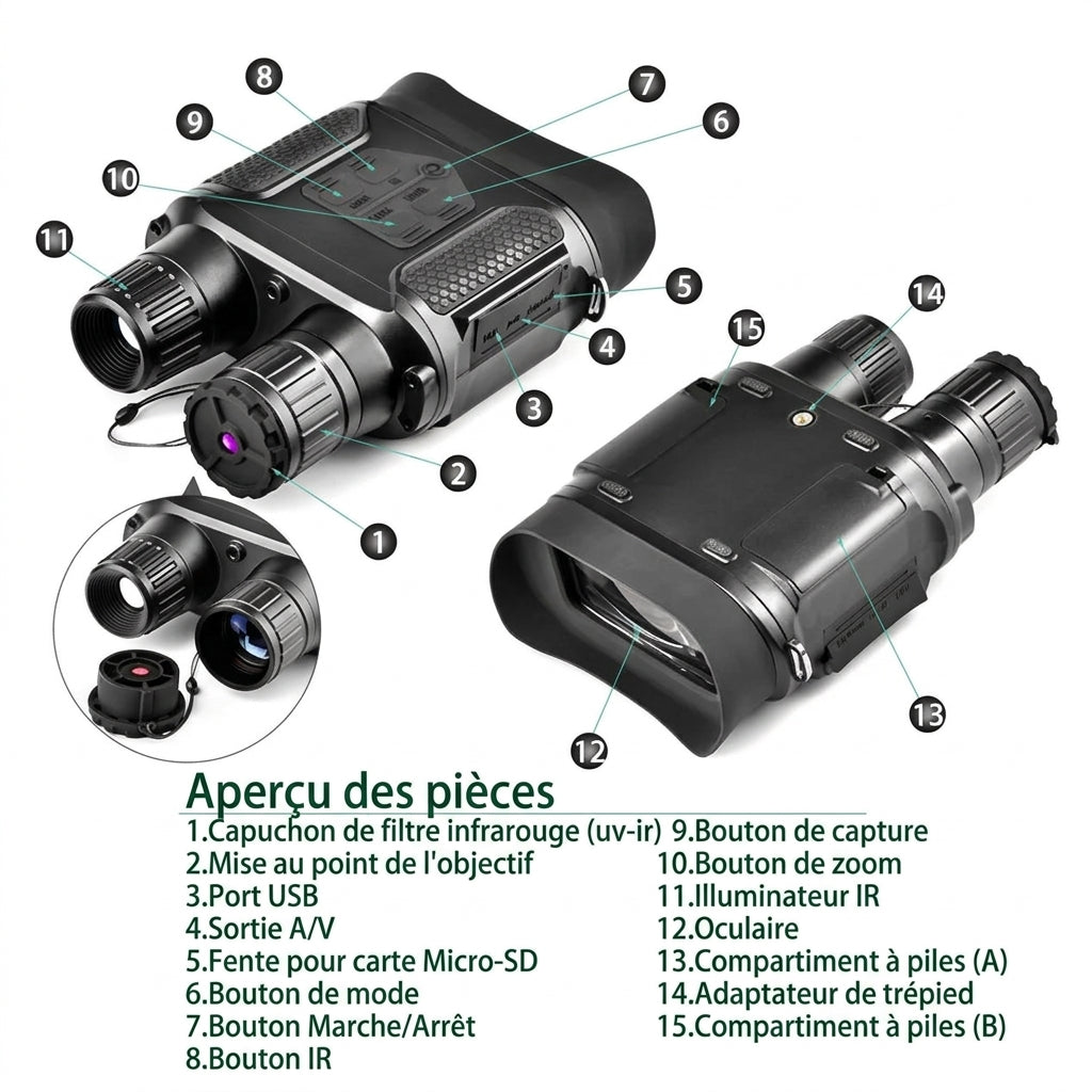 Jumelles Vision Nocturne, Photo & Vidéo Intégrées