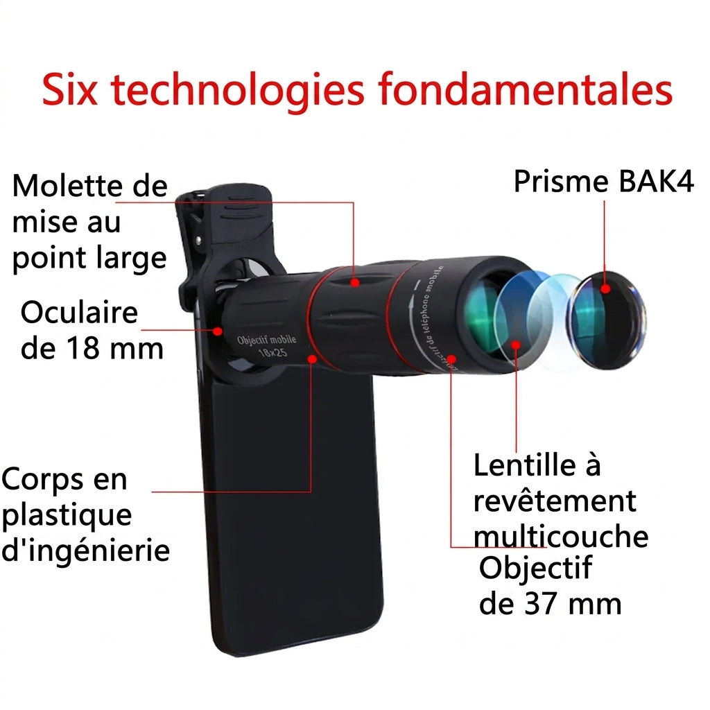 Longue-Vue 18x25, Objectif Téléphoto pour Smartphone