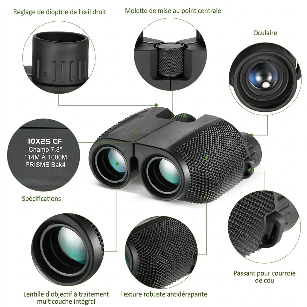 Jumelles Mini 10x25, Compactes & BAK4 FMC