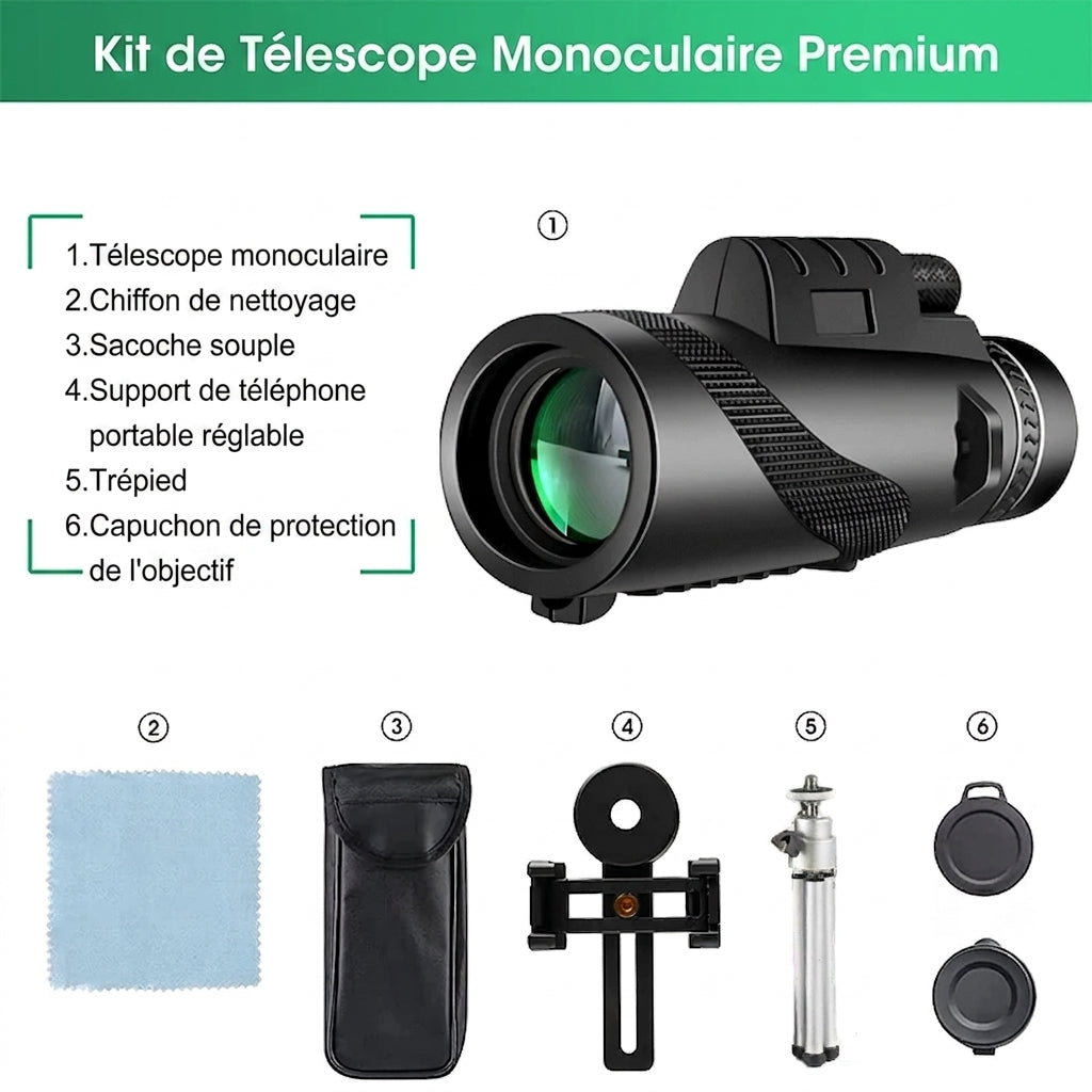 Monoculaire 80x100, Puissant & Trépied Inclus