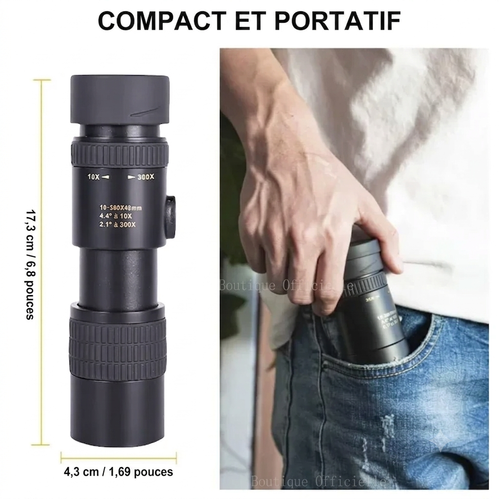 Monoculaire Zoom 10-300x40 Avec Trépied & Clip Téléphone