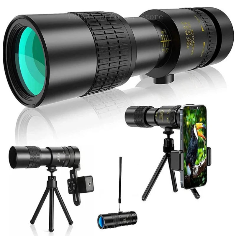 Monoculaire Zoom 10-300x40 Avec Trépied & Clip Téléphone