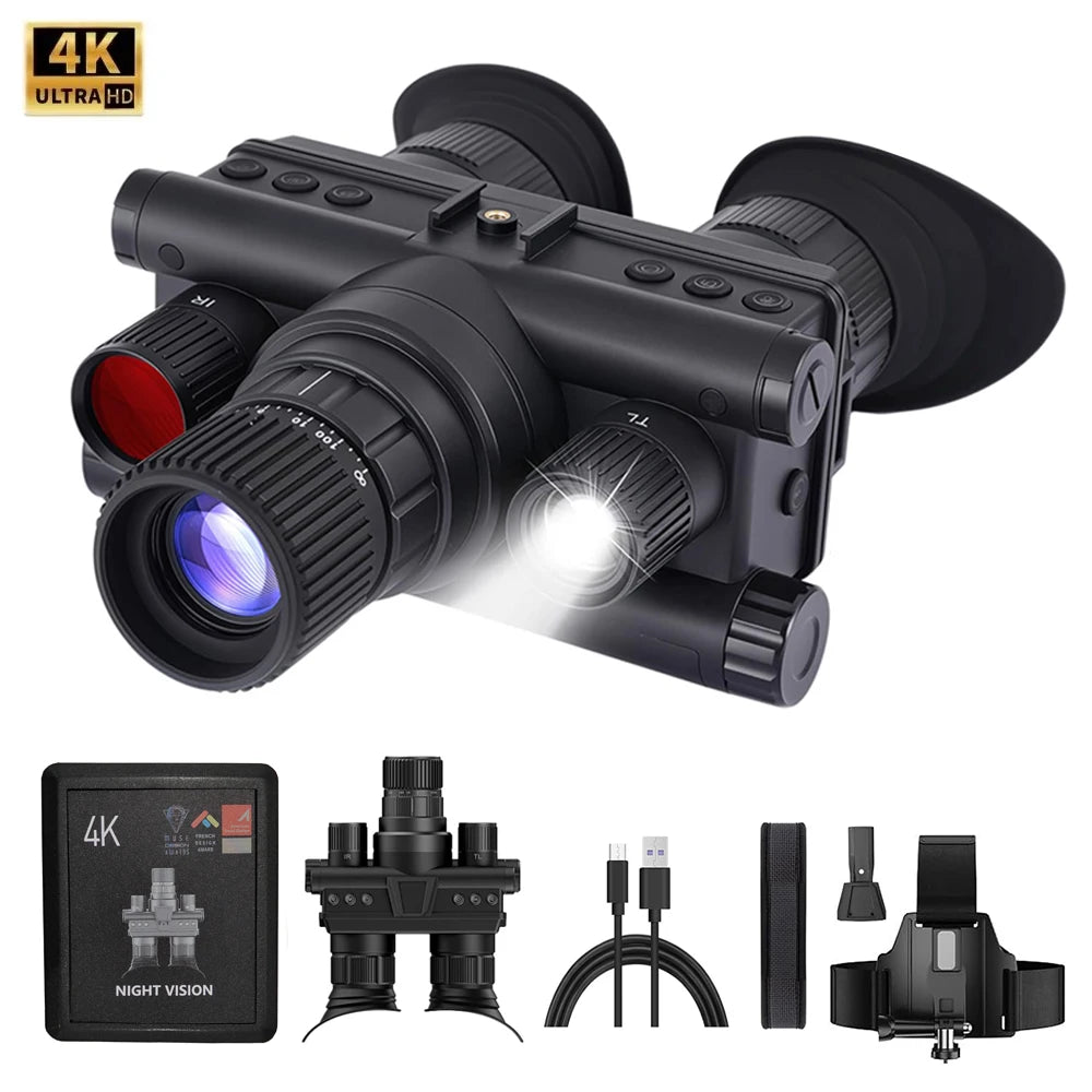 Jumelles Vision Nocturne 4K, Casque & Zoom 8x