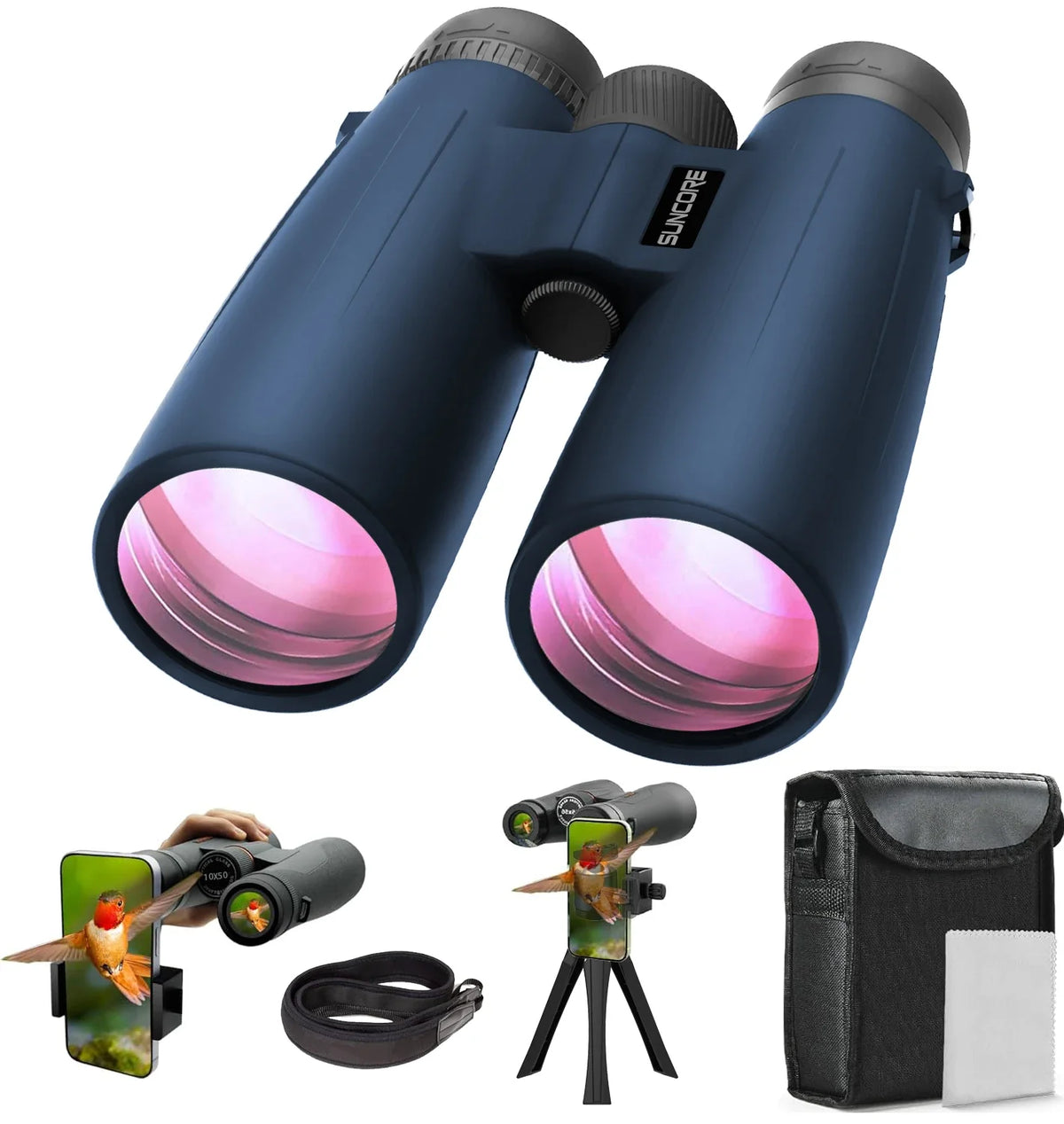 Jumelles 10x50 Bleues, Trépied & Adaptateur Téléphone